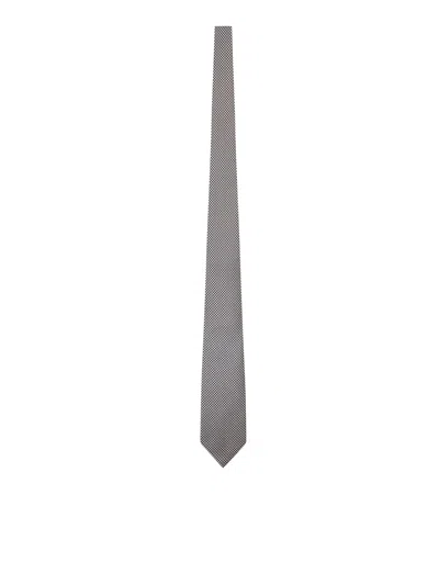 Tom Ford Silk Tie With Geometric Pattern In Gray