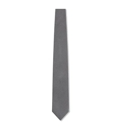 Tom Ford Silk Tonal Jacquard Tie In Silver