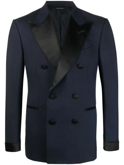 Tom Ford Silk-trim Double-breasted Blazer In Blau