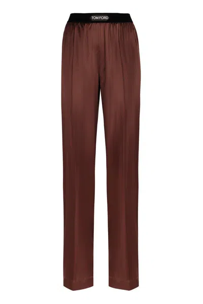 Tom Ford Silk Trousers In Brown