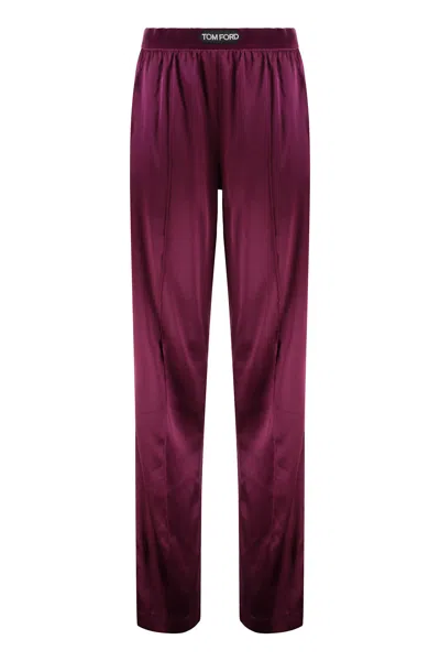 Tom Ford Silk Trousers In Burgundy