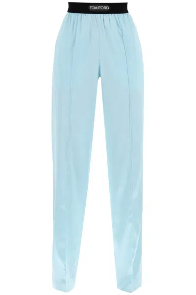 Tom Ford Silk Trousers In Light Blue