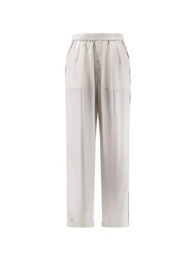 Tom Ford Silk Trousers Tubular Trim Cuffed Hem In Neutral