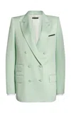 Tom Ford Silk Twill Double-breasted Blazer In Green