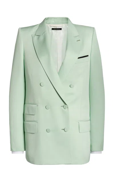 Tom Ford Silk Twill Double-breasted Blazer In Green