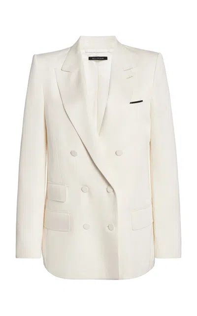 Tom Ford Silk Twill Double-breasted Blazer In White