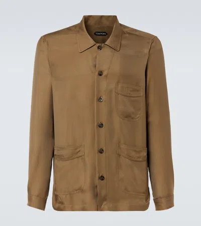 Tom Ford Silk Twill Overshirt In Brown
