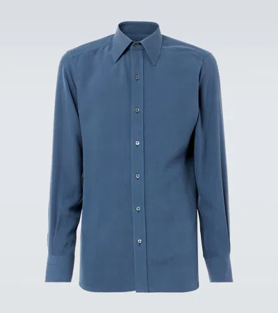 Tom Ford Silk Twill Shirt In Blue