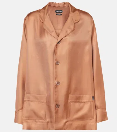 Tom Ford Silk Twill Shirt In Caramel