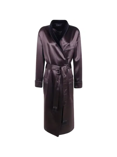 Tom Ford Silk Velvet-trim Dress In Brown