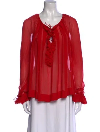 Pre-owned Tom Ford Silk V-neck Blouse In Red