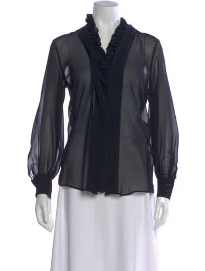 Pre-owned Tom Ford Silk V-neck Blouse W/ Tags In Black