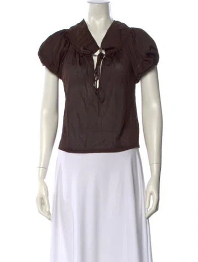 Pre-owned Tom Ford Silk V-neck Top In Brown