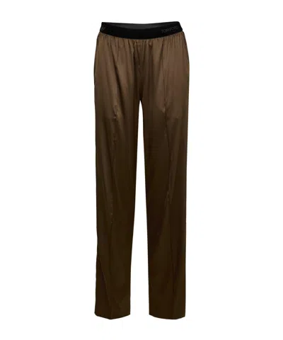 Tom Ford Silk Wide-leg Pants In Brown