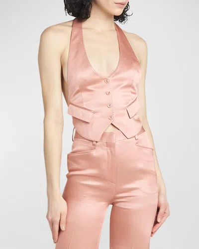 Tom Ford Open-back Silk And Wool-blend Twill Vest In Blush Rose
