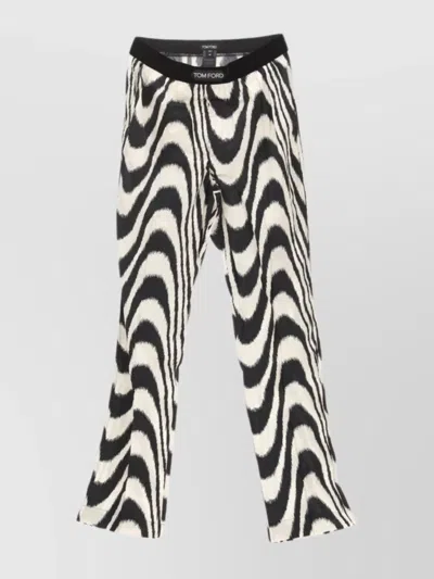 Tom Ford Silk Zebra Print Wide Leg Trousers In Black