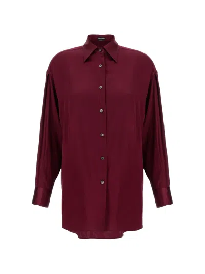 Tom Ford Silk-blend Curved-hem Shirt In Red