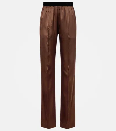 Tom Ford Silk-blend Straight Pants In Brown