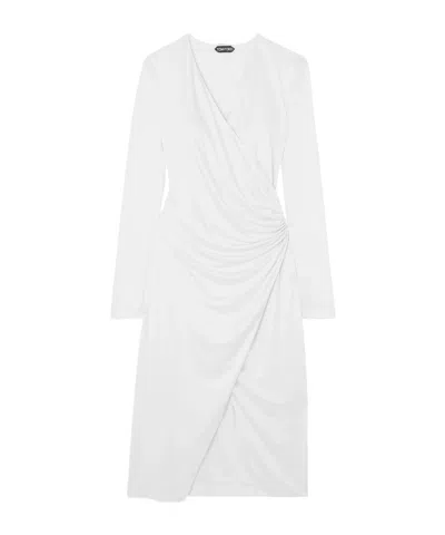 Tom Ford Silk-jersey Wrap Midi Dress In White