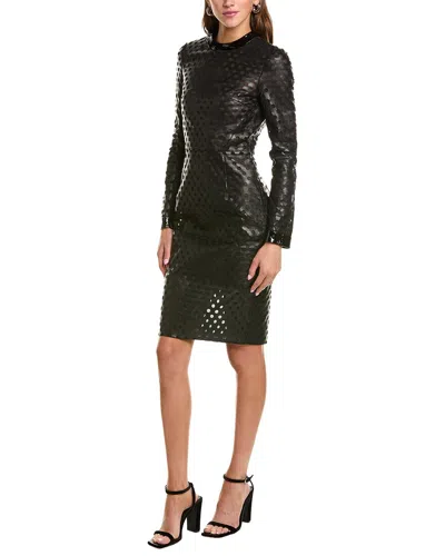 Tom Ford Silk-lined Perforated Leather Sheath Dress In Black
