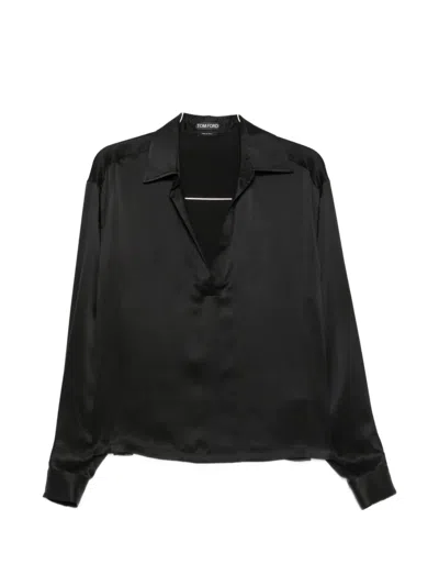 Tom Ford V-neck Long Sleeved Top In Black