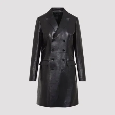 Tom Ford Silky Guantania Leather Sartorial Peacoat In Black