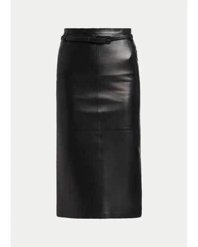 Tom Ford Silky Guanteria Lambskin Leather Belted Pencil Skirt In Black