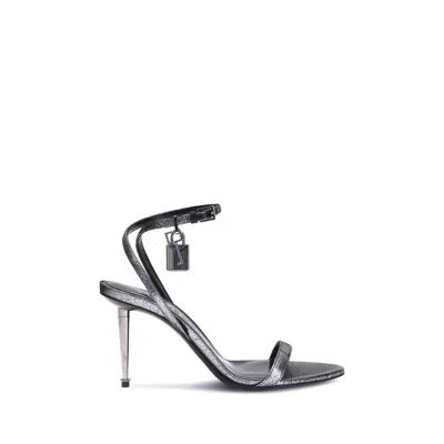 Tom Ford Laminated Heeled Sandals With Laminated Effect In Silver