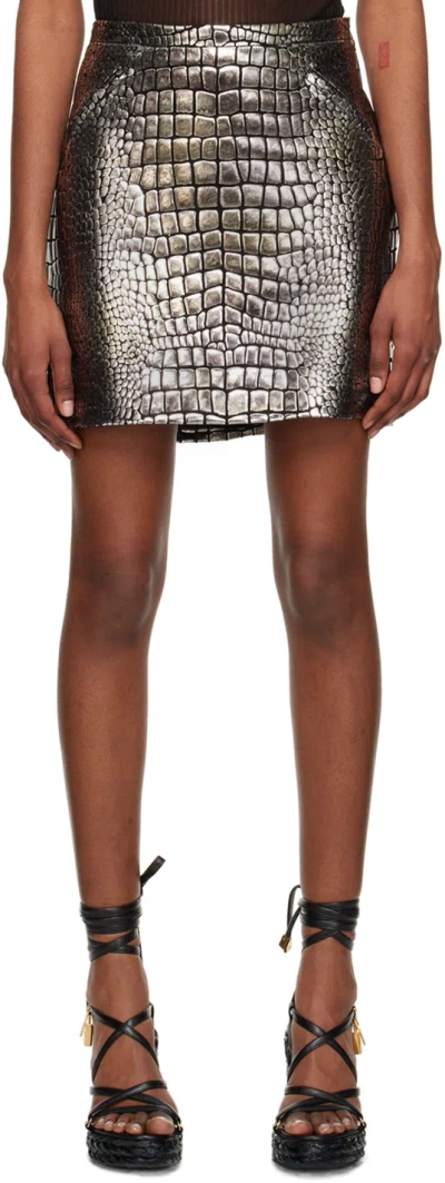 Tom Ford Metallic Dabbed Croc Printed Leather Mini Skirt In Multi