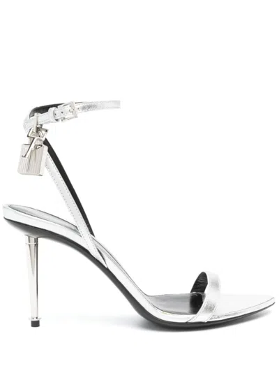 Tom Ford Silver Heels With Ankle Strap In White