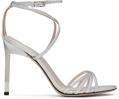 Tom Ford Silver Laminated Printed Lizard Ida Heeled Sandals In 1g004 Silver