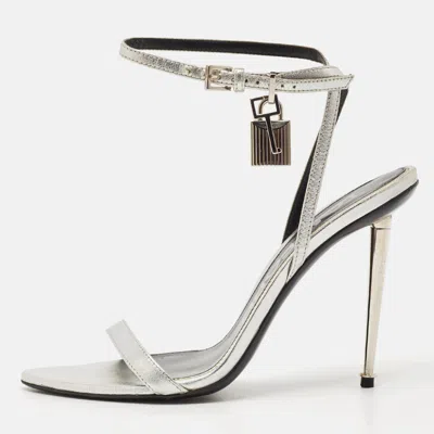Pre-owned Tom Ford Silver Leather Padlock Ankle Strap Sandals Size 38