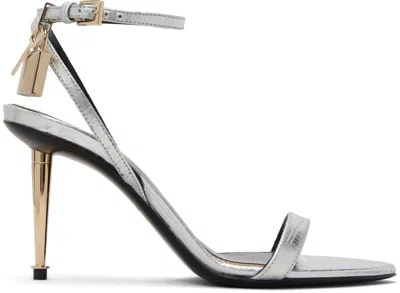 Tom Ford Silver Nappa Padlock Pointy Naked Heeled Sandals