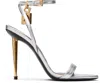 Tom Ford Silver Nappa Padlock Pointy Naked Heeled Sandals In Silver