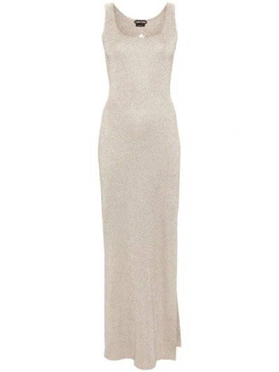 Tom Ford Open-back Knitted Maxi Dress In Neutrals