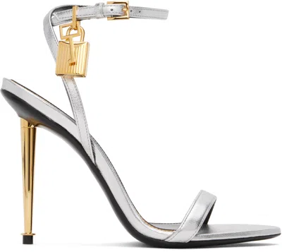 Tom Ford Silver Nappa Padlock Pointy Naked Heeled Sandals