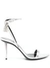 Tom Ford Silver Padlock Pointy Naked Heeled Sandals In Silver