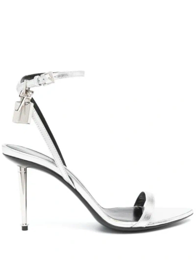 Tom Ford Silver Padlock Pointy Naked Heeled Sandals
