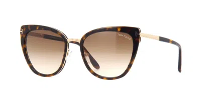 Pre-owned Tom Ford Simona Ft 0717 Dark Havana/light Brown Shaded (52f) Sunglasses