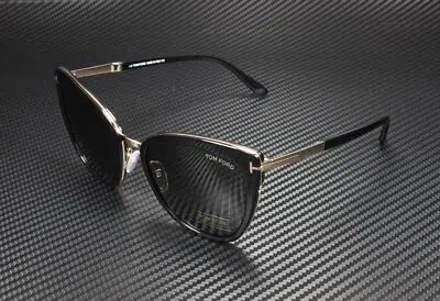 Pre-owned Tom Ford Simona Ft0717 01a Shiny Black Smoke 57 Mm Women's Sunglasses In Brown
