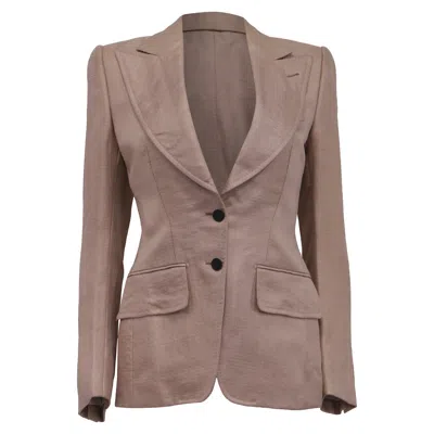 Tom Ford Single-breasted Blazer With Pockets In Beige Viscose In Brown