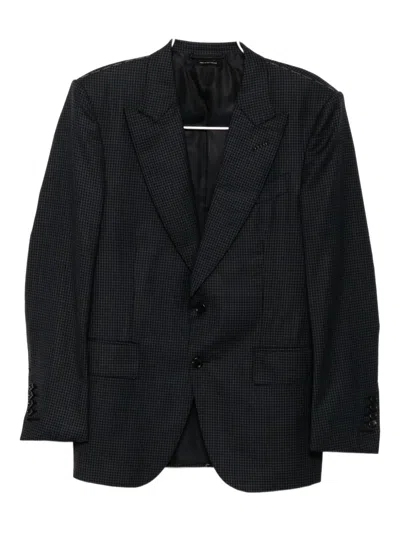 Tom Ford Single Breasted Checked-print Blazer In Black