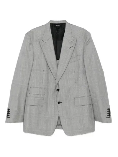 Tom Ford Single-breasted Checked Suit In Gray