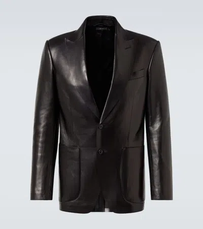 Tom Ford Single-breasted Leather Blazer In Black