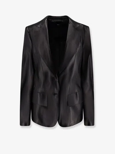 Tom Ford Single-breasted Leather Jacket In Black