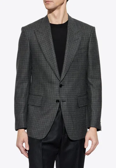 Tom Ford Single-breasted Prince Of Wales Blazer In Gray