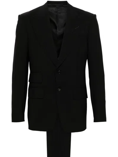 Tom Ford Twill Single-breasted Suit In Black