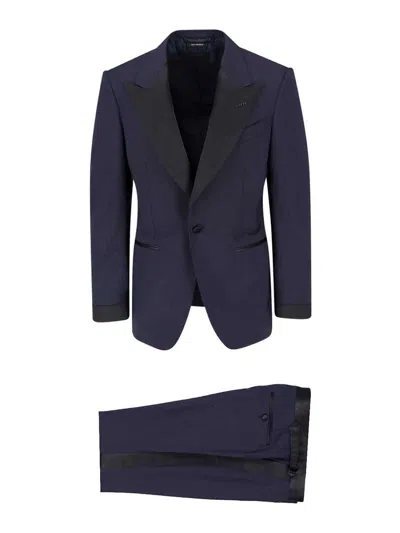 Tom Ford Wool Super 110s Sharkskin Shelton 2-piece Suit In Navy