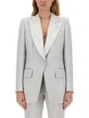 Tom Ford Lustrous Barathea Single-breasted Tuxedo Jacket In Grey