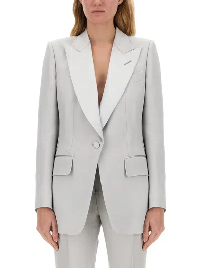 Tom Ford Bianca Single Breasted Tuxedo Jacket In Gray